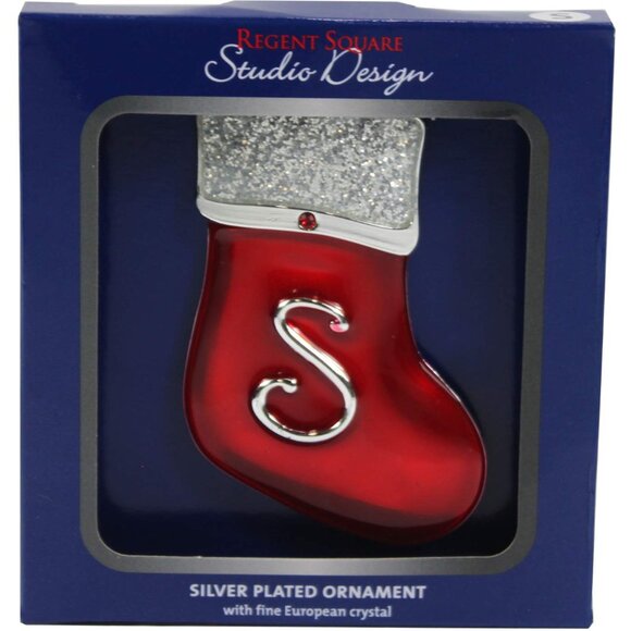 New! S Monogram Metal & Enamel Christmas Ornament Silver Plate + Fine Crystal - Picture 1 of 2